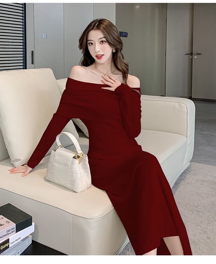 【dress】オフショルダーニットワンピース　M28026