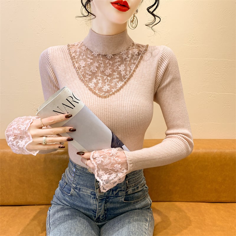 【tops】レースドッキングニットトップス　M28163