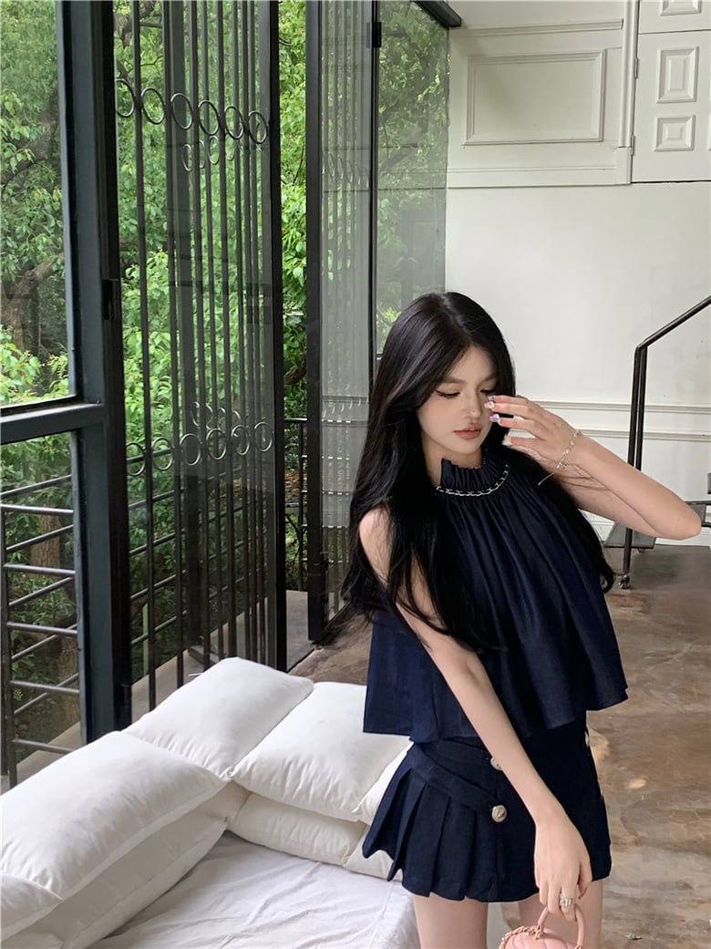 【set】デニムキャミソール+ギャザースカート２点セットG21347