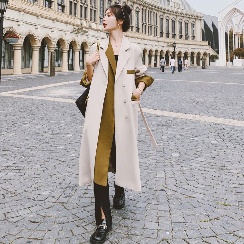 【outer】美人度アップ!ファッション魅力的上品な質感エレガントロング丈トレンチコート G2777