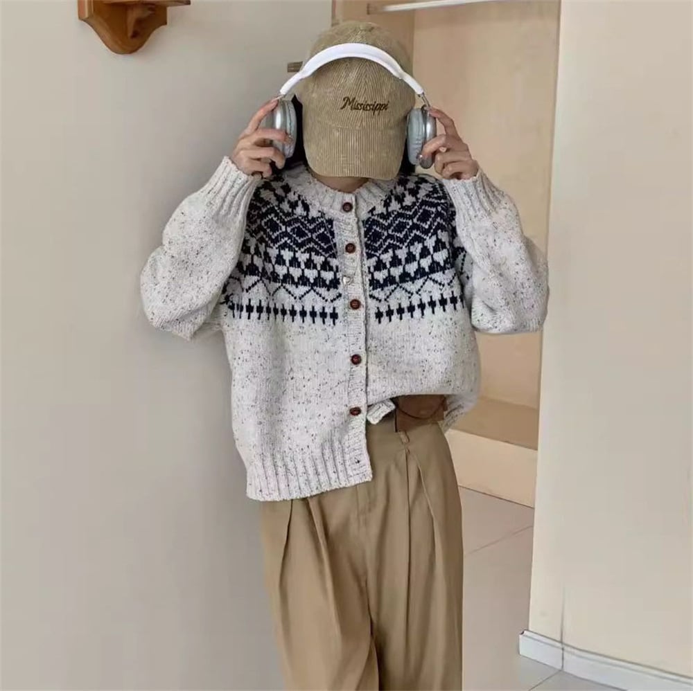 【outer】ジャカードニットカーデ　M25978