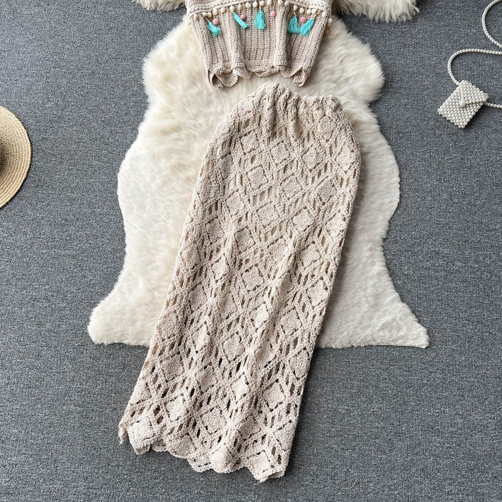 【set】キャミソール+スカート透かし彫り2点セットF7518