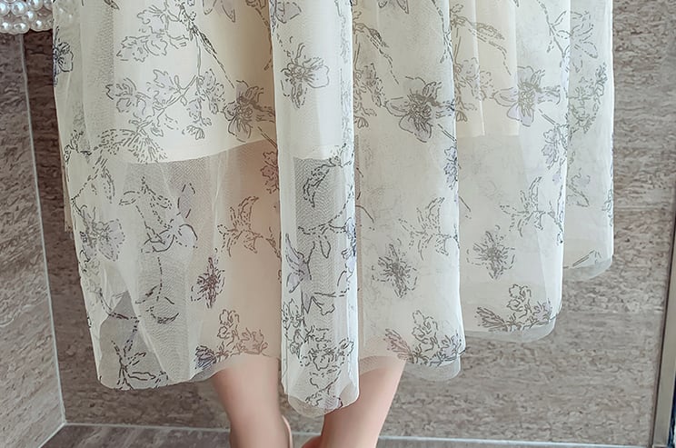 【dress】気質満点清新スウィートシフォン着痩せ花柄 ワンピース G1281