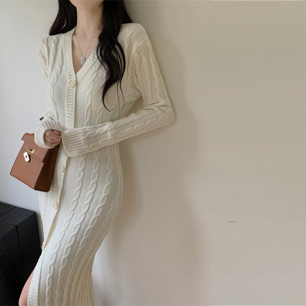 【dress】Vネックニットワンピース　M27377
