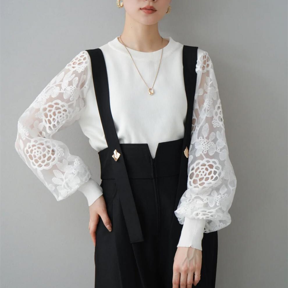 【tops】レース切り替えトップス　M29484