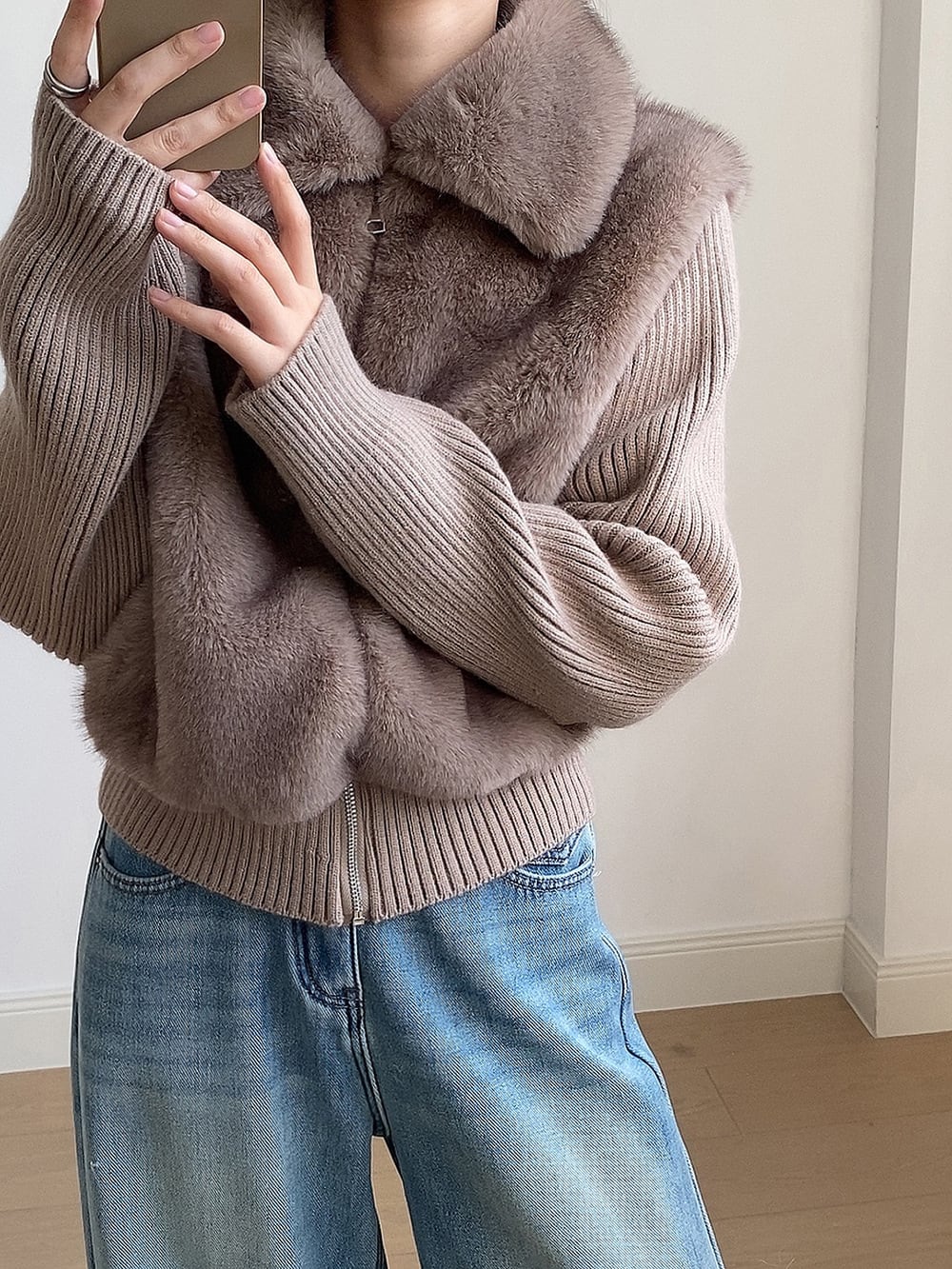 【outer】ファードッキングニットカーディガン Q7378