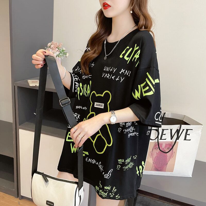 【tops】オシャレ度満点〜夏新作2色ラウンドネック半袖動物柄配色カジュアル大きいサイズ着回しＴシャツF2418