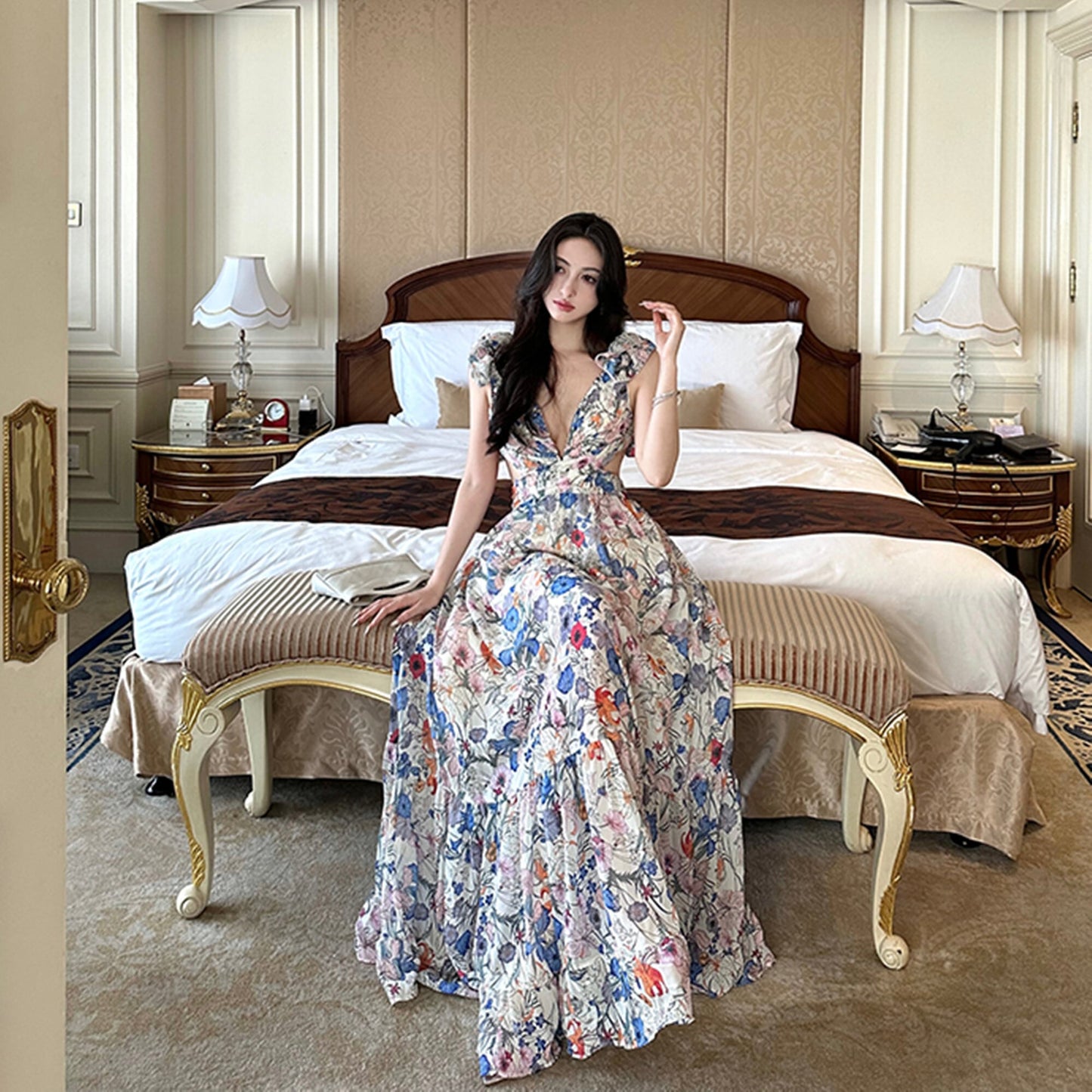 【dress】バックオーポンプリントワンピース　N3082