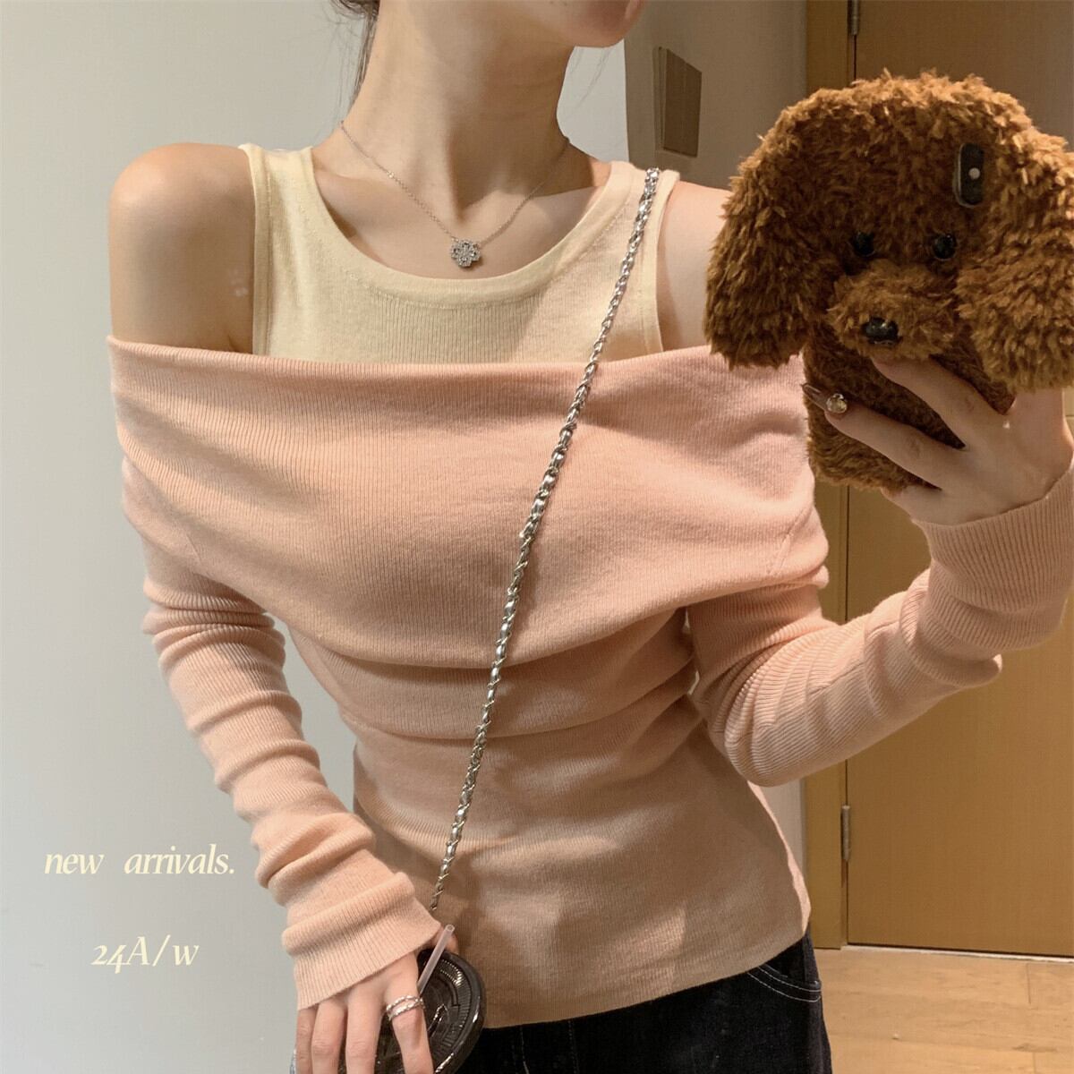 【tops】ドッキングニットトップス　M29002