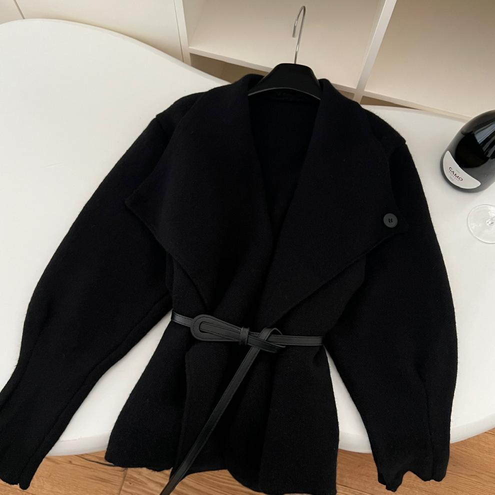 【outer】折り襟ニットコートベルト付き　M27724