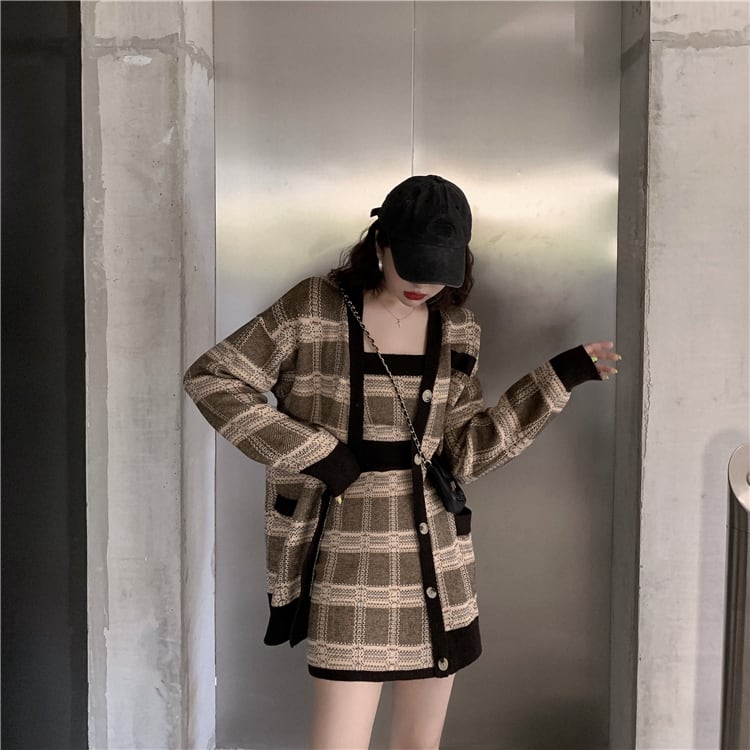 【set】好感度UP!気質満点スウィートカーディガン+キャミソール+スカートオシャレ3点セット G2816