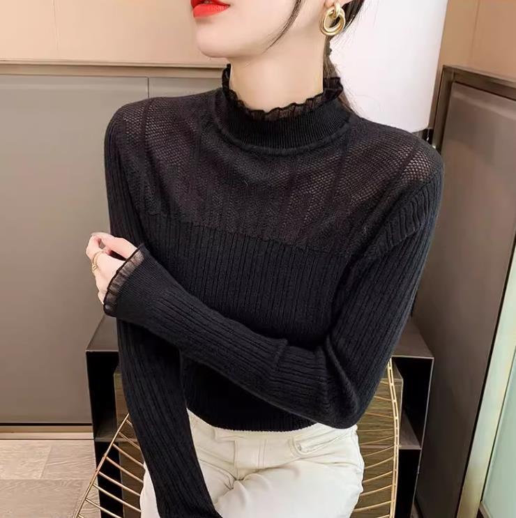 【tops】ハーフネック切替ニットセーターF6510