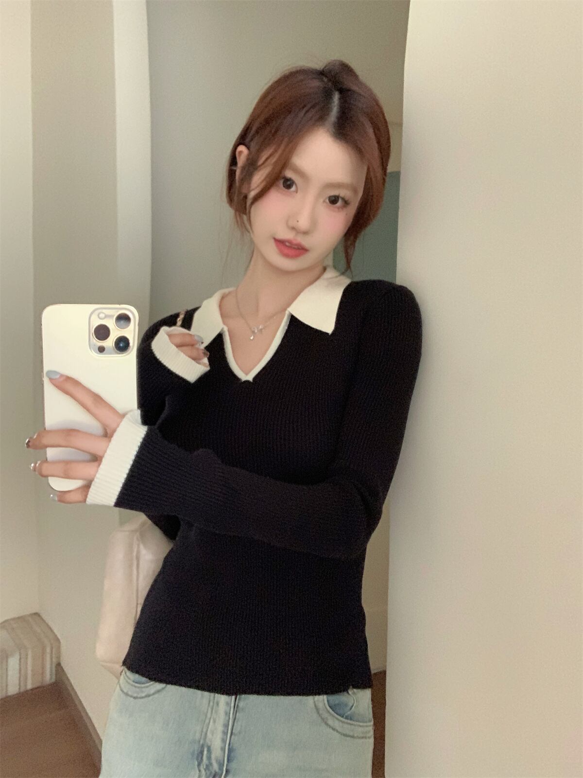 【tops】POLOネックニットトップス　M28677