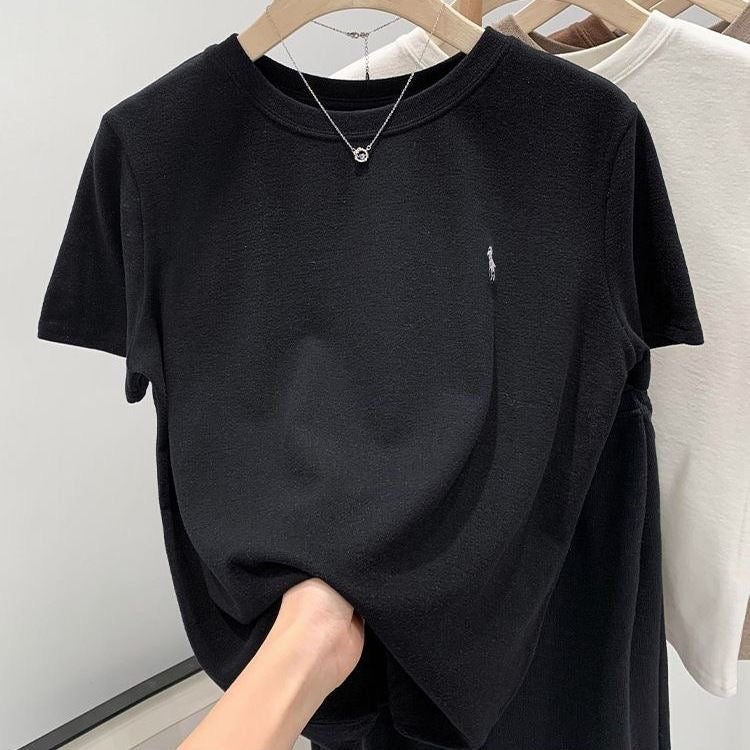 【tops】2色ラウンドネック半袖TシャツF7895