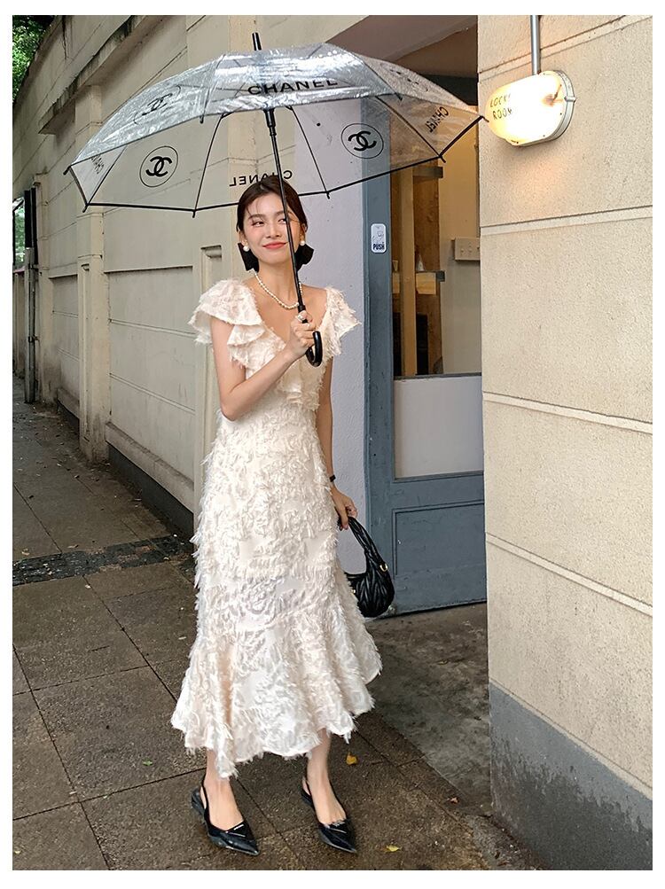 【dress】Vネックフリンジワンピース G20071