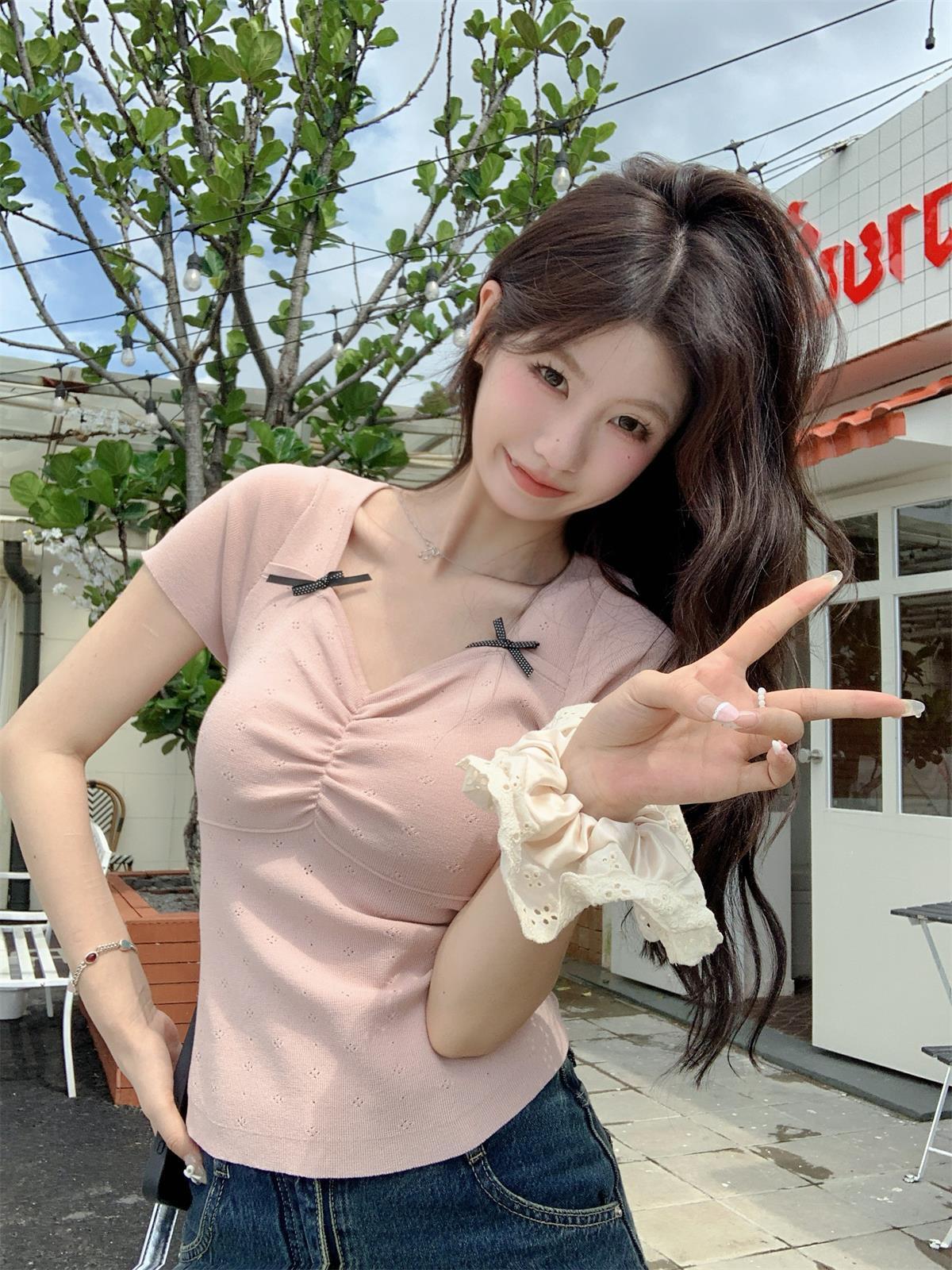 【tops】リボン付きTシャツ　M24481