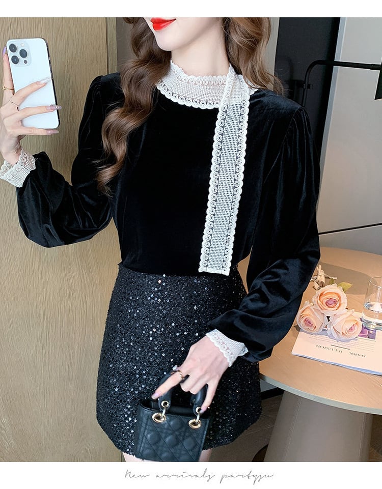 【tops】レース切り替えシャツトップス　M27569