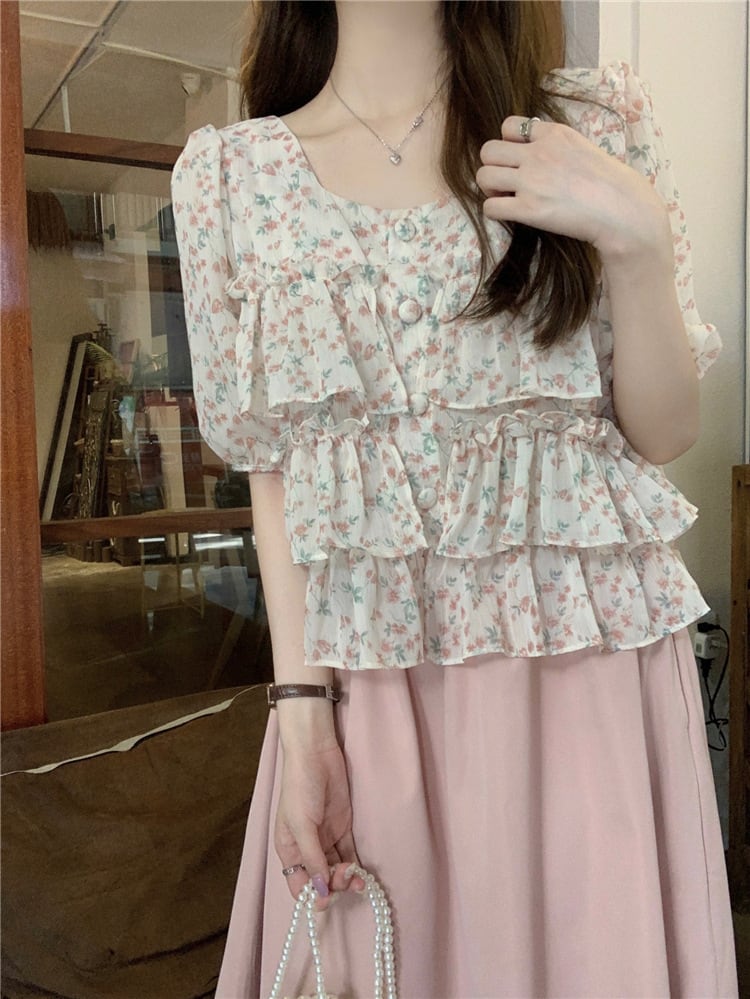 【set】花柄トップス×スカートセット　M24795