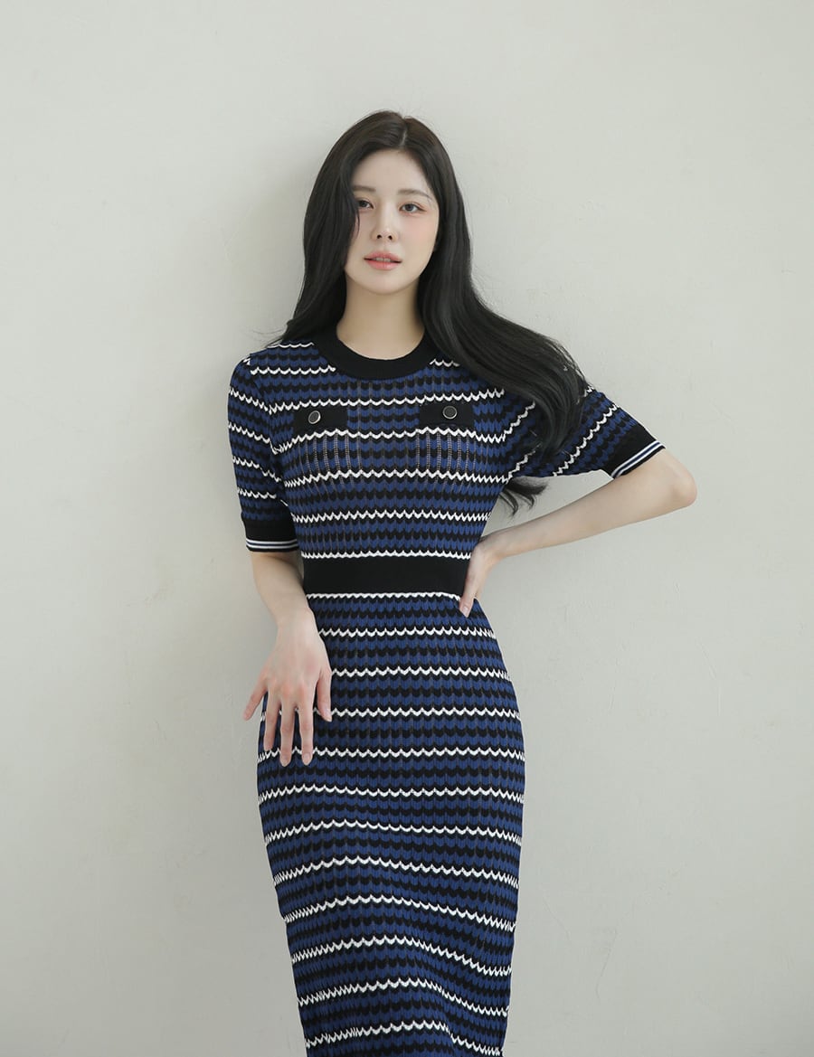 【dress】ボーダー柄ニットワンピース　M24916