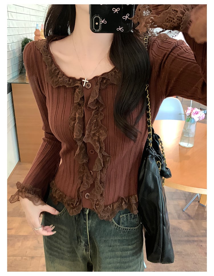 【tops】レース切り替えニットトップス　M27759