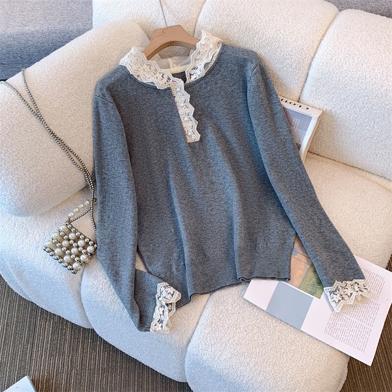 【tops】レース切り替えニットトップス　M28053