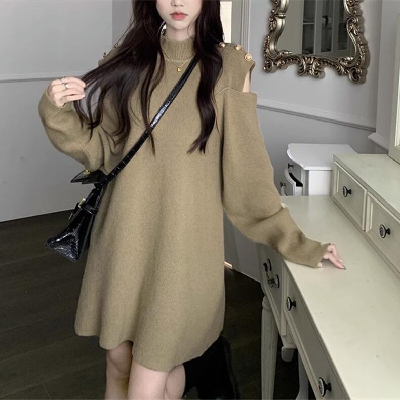 【dress】オフショルダーニットワンピース　M18697