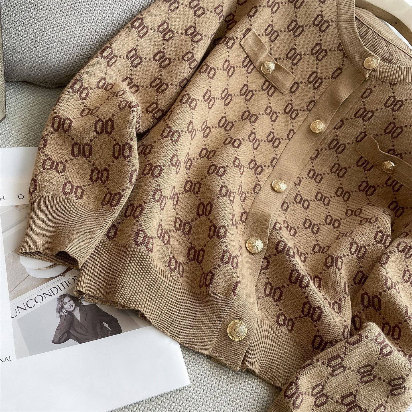 【outer】ラウンドネックニットカーディガンF8254