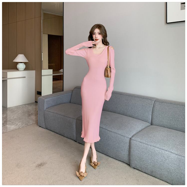【dress】オフショルダーニットワンピース　M18813