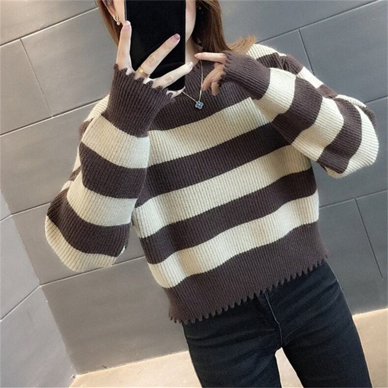 【tops】ボーダー柄ニットセーター　M27558