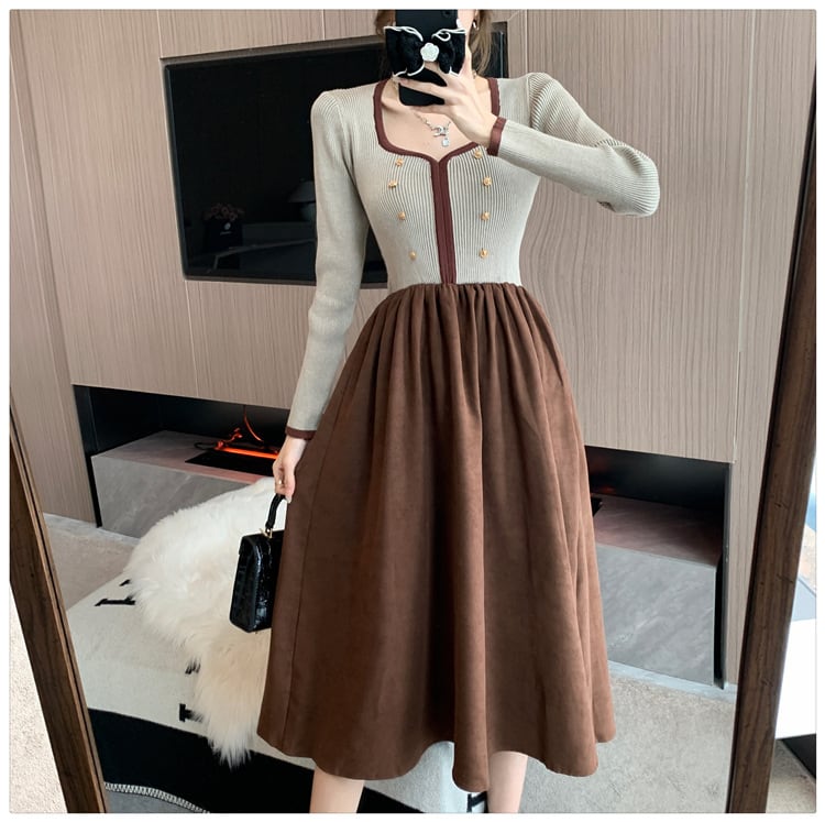 【dress】ニット切り替えワンピース　M25352