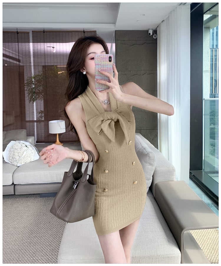 【dress】リボン付きノースリーブワンピース　M24732