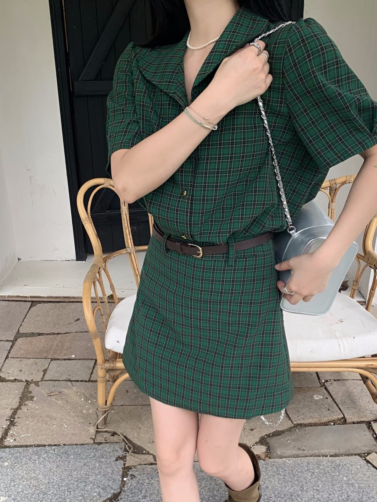 【set】チェック柄ブラウス+スカート２点セットG21572