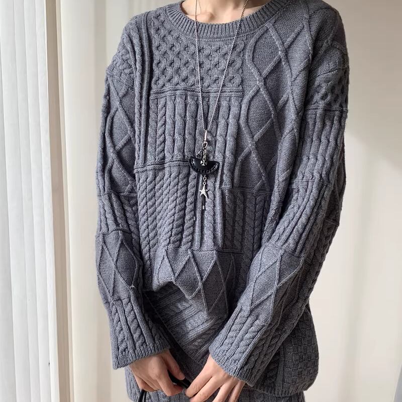 【set】ロングニットトップス×ストレートスカート×レッグウォーマー3点セット Q7720
