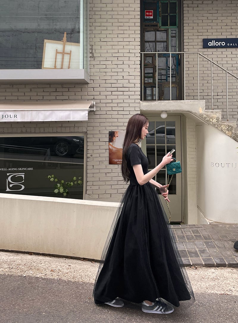 【dress】チュールドッキングワンピース　M24029