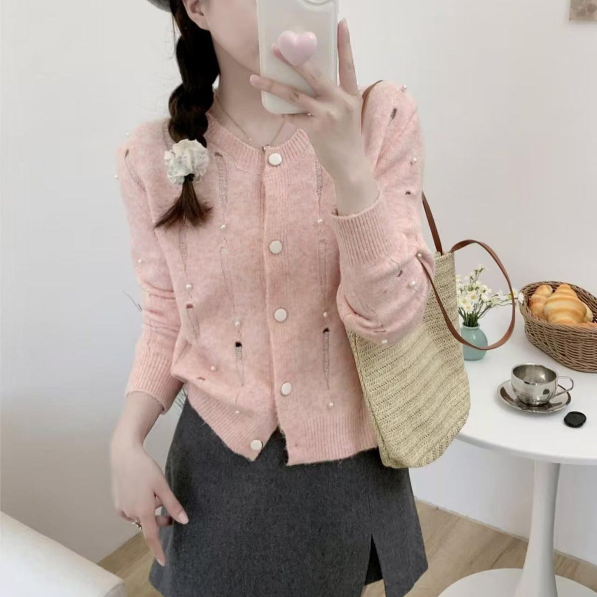【outer】パールニットカーデ　M25675