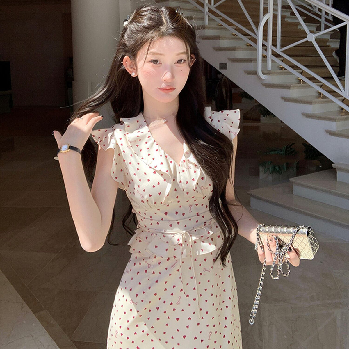 【dress】フリルハートプリントワンピース　N2980