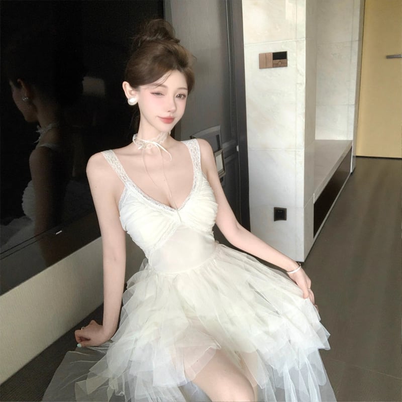 【dress】イレヘムチュールキャミワンピース Q7575