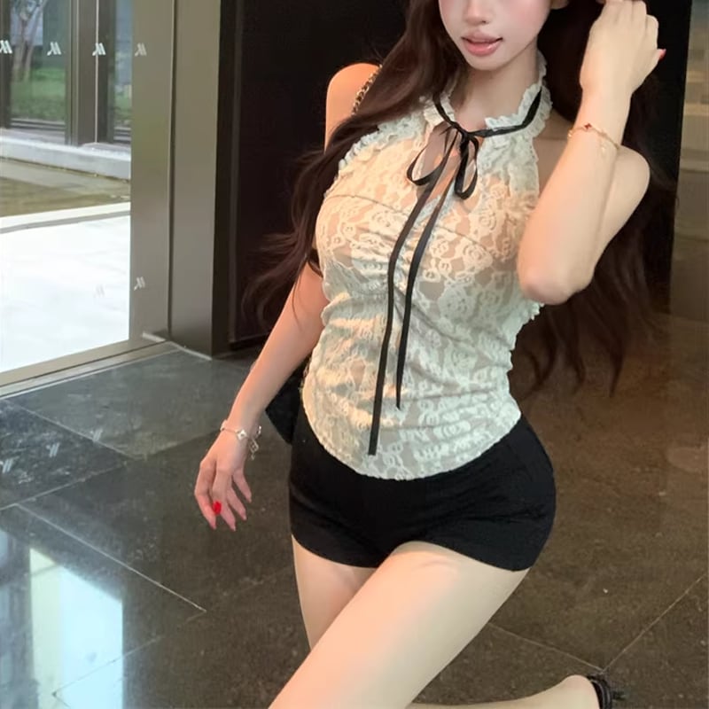 【tops】ホルターネックレーストップス Q8254