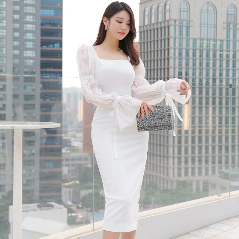 【set】フレアスリーブトップス+タイトスカート２点セットF7088