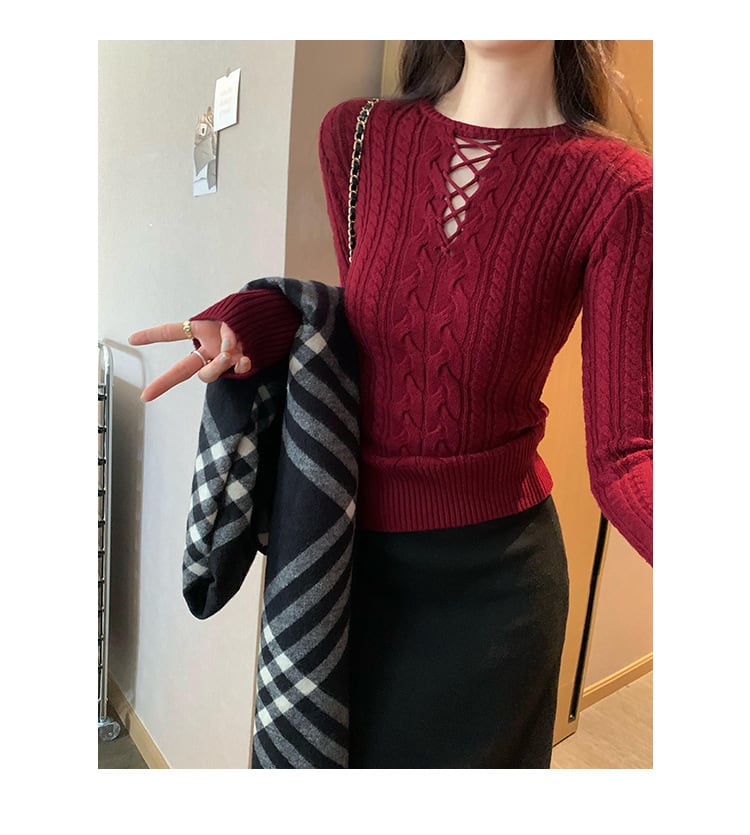 【tops】カットワークニットトップス　ニットトップス