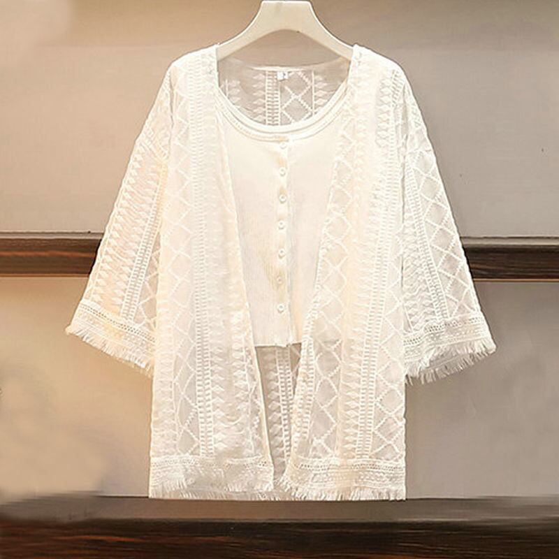 【set】好感度満載！3点セットレースカーディガン+無地タンクトップ+デニムショートパンツF0233