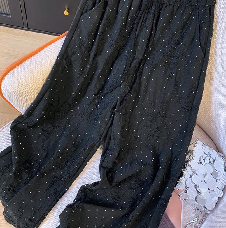 【bottoms】キラキラダメージガウチョパンツF7488