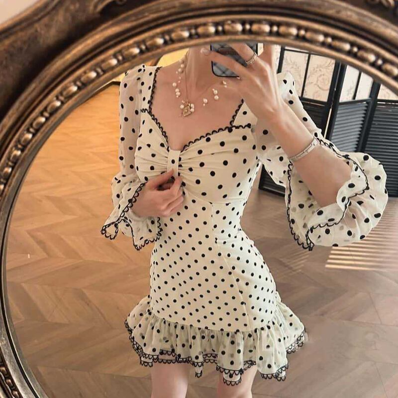 【dress】フレアドット柄ワンピース Q6846