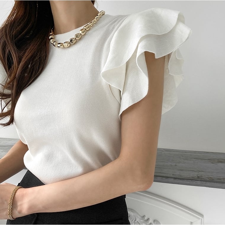 【tops】フレンチスリーブニットＴシャツF7424