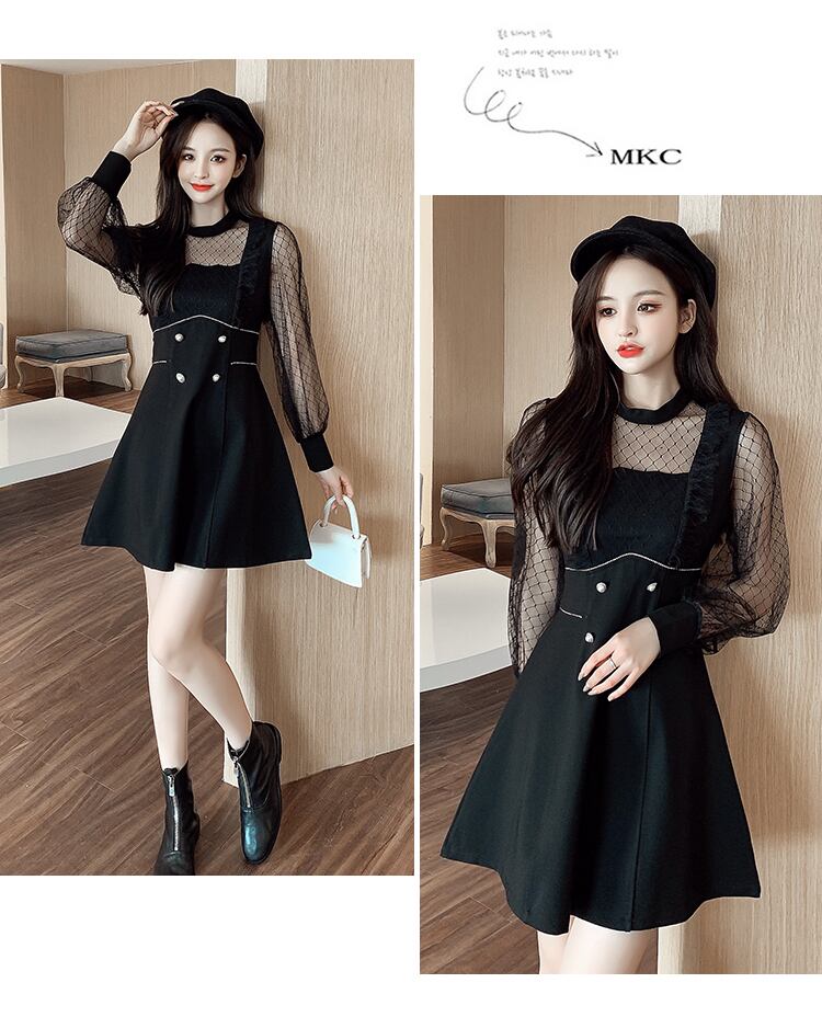 【dress】エレガント!気質満点レトロ切り替え長袖体型カバー着痩せ春フランス風ワンピース G5325