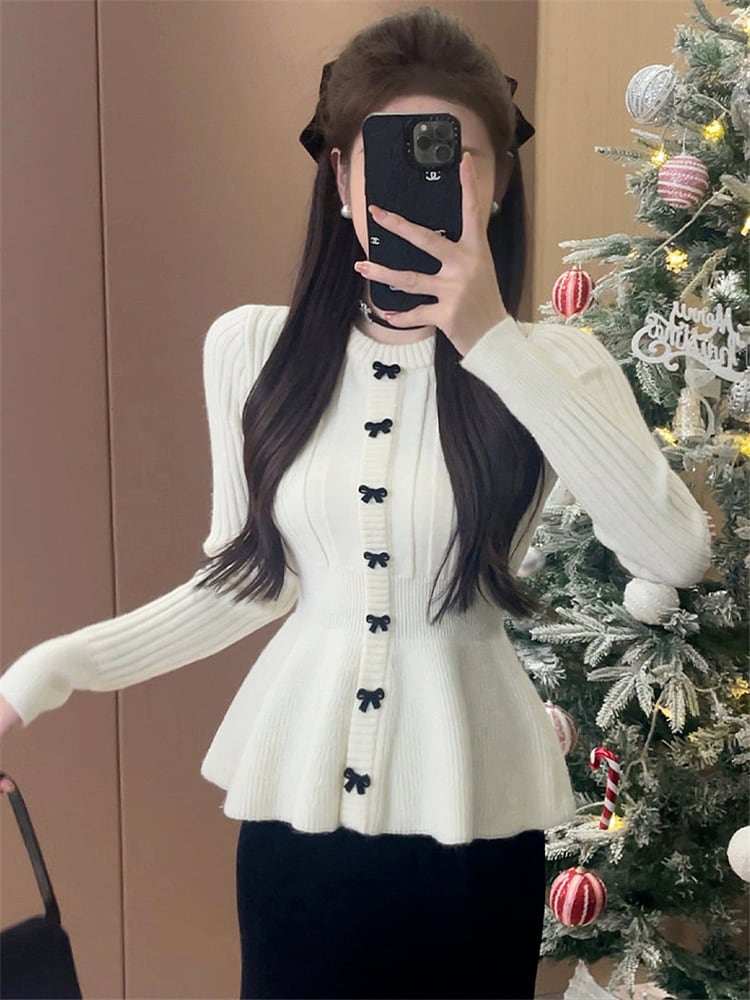 【tops】リボン付きニットセーター　M25810
