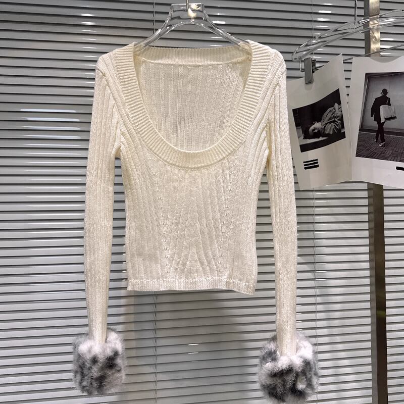 【tops】袖ファーニットトップス Q7333