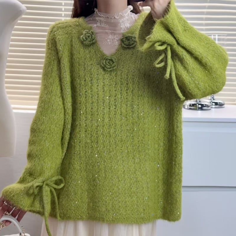 【tops】スパンコール付きニットトップス Q7289