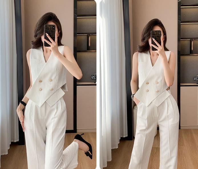 【set】タンクトップ+ガウチョパンツストライプ柄2点セットF7397