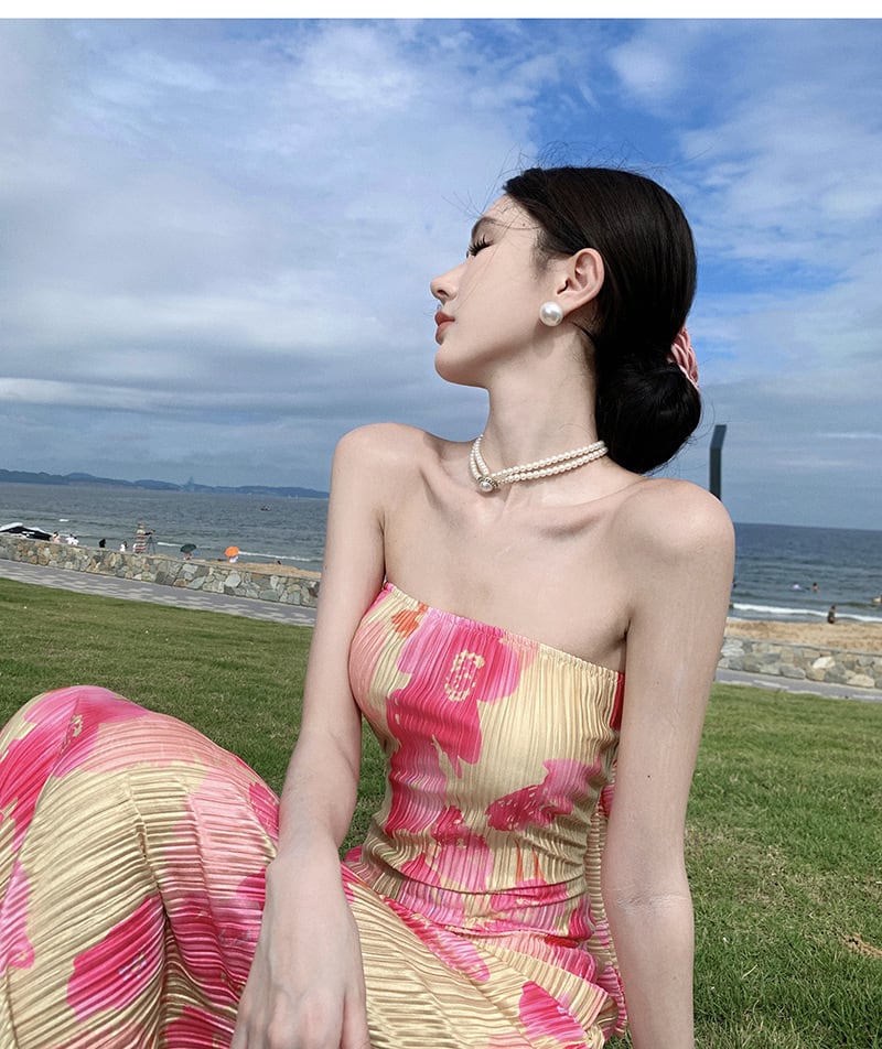 【dress】ベアトッププリントワンピース　M25004